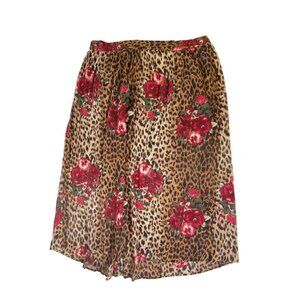Leopard Print Red Rose Floral Skirt‎ Large Boho Retro Punk Rock Western Goth Y2k